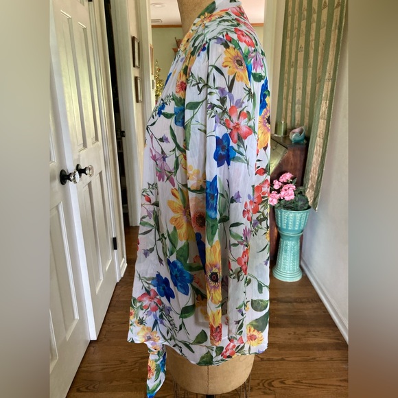 *HOSTPICK*  SLINKY Sheer Floral Cascade Front or Tie Front Cardigan MED NWOT - Picture 3 of 10